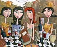 Art and Paintings by Charles Kaufman- "Four Women in a Restaurant"