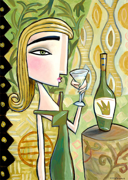 charles kaufman, painting, art,woman,figurative,Woman Drinking White Wine,blond
