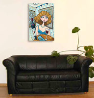 Art and Paintings by Charles Kaufman-"Blonde in a Blue Dress"