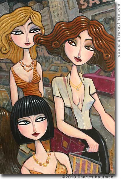 charles kaufman, painting, art,woman,figurative,shopping, city