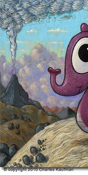 charles kaufman, painting, art,woman,figurative,seahorse,volcano