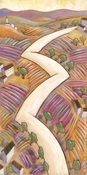 Charles Kaufman Original Art: Colorful Landscape Paintings - A Road Through the Lavender Fields of France