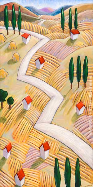 Italy, Charles Kaufman Original Art: Colorful Landscape Paintings - Tuscany Landscape