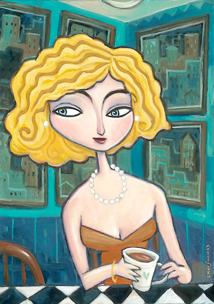 charles kaufman, women, art, painting, figurative,late night coffee