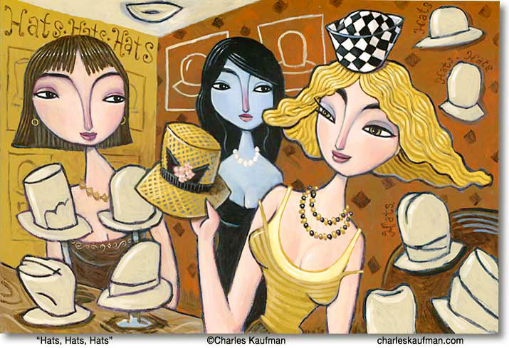 charles kaufman, painting, art,woman,figurative,fashion,hats