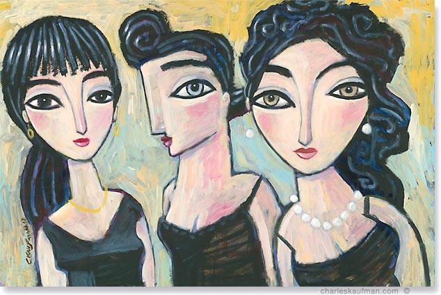 charles kaufman, painting, art,woman,figurative, black hair, black dresses